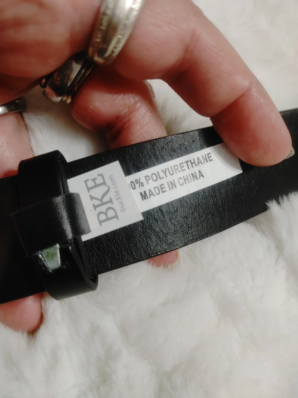 BKE Black Leather Belt with Textured Silver Double Rings